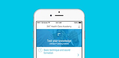 Skärmen på en smartphone som visar Littmann Learning Institute-appen.
