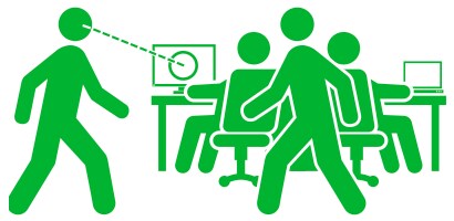 Illustration av en person som tittar på bildskärmar på ett kontor
