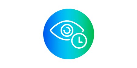 Ögon-ikon med klocka som indikerar hur snabbt visuell hacking inträffar
