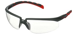 3M™ Solus™ 2000-serien, S2001SGAF-RED, grå/röd skalm, klar Scotchgard™ Anti-fog-beläggning/reptålig lins