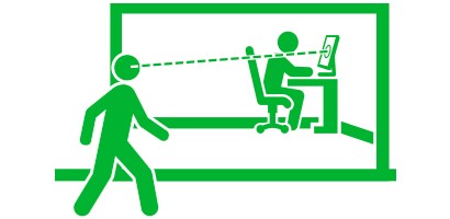 Illustration av en person som tittar genom en glasvägg på ett kontor
